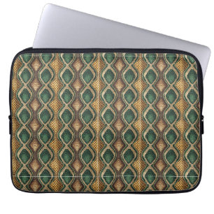 Emerald & Gold Diamond Snake Skin Pattern Design Laptop Sleeve