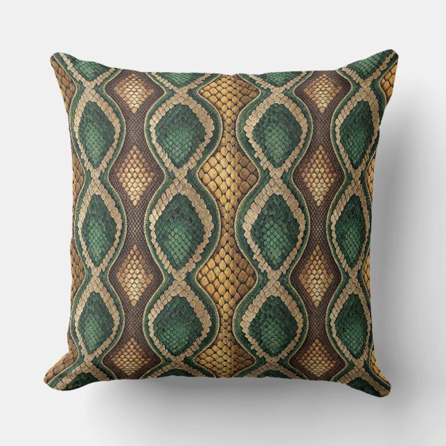Emerald & Gold Diamond Snake Skin Pattern Design Throw Pillow (Front)