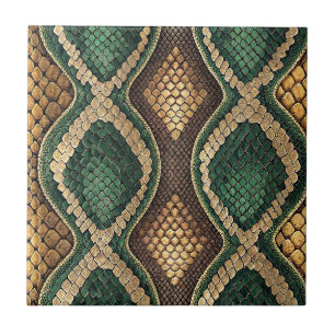 Emerald & Gold Diamond Snake Skin Pattern Design Tile