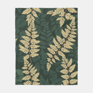 Emerald Gold Fern Forest Pattern Fleece Blanket