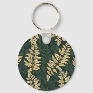 Emerald Gold Fern Forest Pattern Keychain