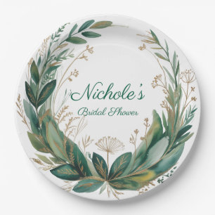 Emerald & Gold Floral Bridal Shower Paper Plate