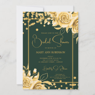 Emerald Gold Floral Glitter Bridal Shower Invitation