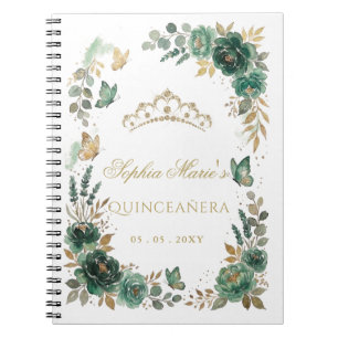 Emerald Gold Floral Quinceañera Guest book