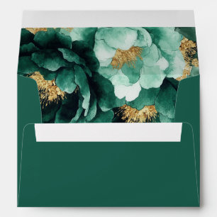 Emerald Gold Florals Return Name Address Wedding Envelope