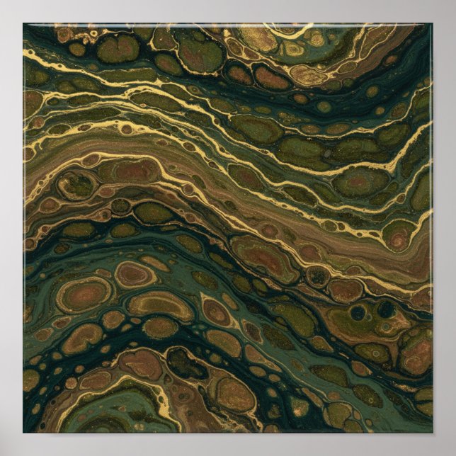 Emerald & Gold: Fluid Abstract Marbled Texture Poster (Front)