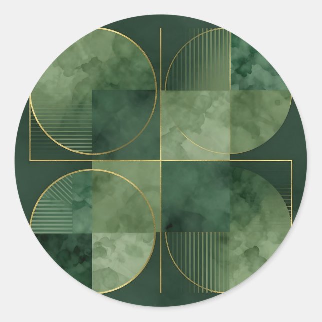 Emerald Gold Geometric Harmony Classic Round Sticker (Front)