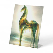 Emerald & Gold Glass Horse Sculpture – Elegant