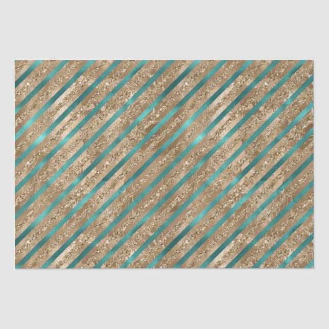 Emerald Gold Green Glitter Stripes Tissue Paper (Front)