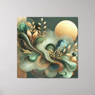 Emerald Gold Harmony Abstract Botanical Canvas Art