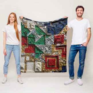 Emerald Gold Ivory Red Blue Giant Square Mosaic Fleece Blanket