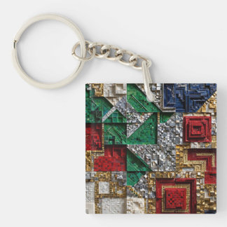 Emerald Gold Ivory Red Blue Giant Square Mosaic Keychain