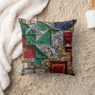 Emerald Gold Ivory Red Blue Giant Square Mosaic Throw Pillow