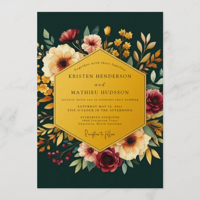 Emerald & Gold Jewel Tone Wedding Invitation (Front)