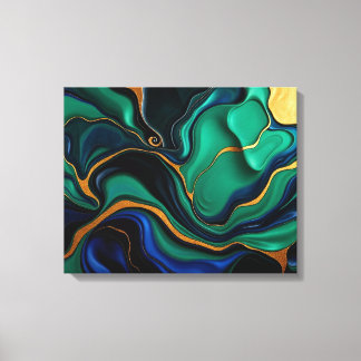 Emerald & Gold Liquid Abstract Canvas Print