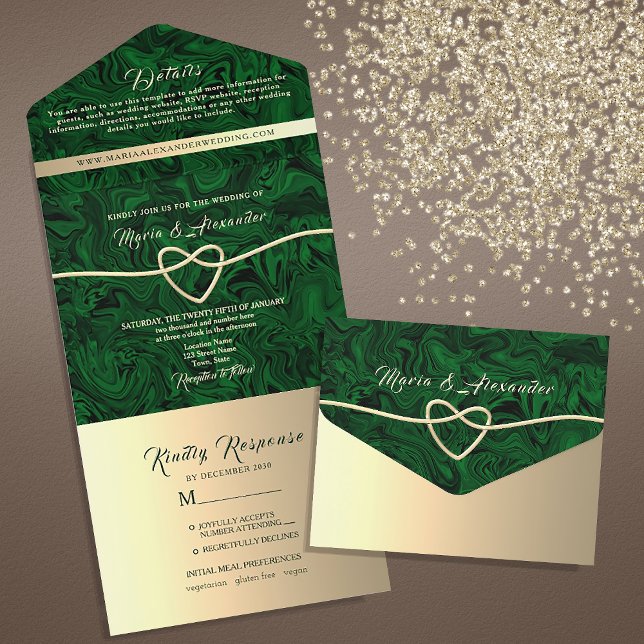 Emerald Gold Marble Wedding  All In One Invitation (Creator Uploaded)