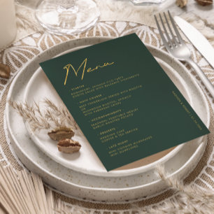 Emerald Gold Modern Typographie Mariage Table Menu
