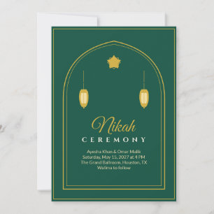 Emerald Gold Nikah Muslim Wedding Invitation Arch