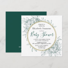 Emerald & Gold Peony Floral Toile Baby Shower