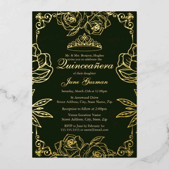 Emerald Gold Rose Garden Quinceanera (Front)