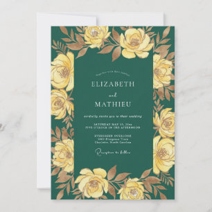 Emerald Gold Rose Wedding Invitation