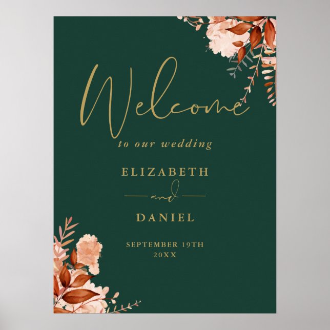 Emerald Gold Rustic Floral Mariage Affiche de bien (Devant)