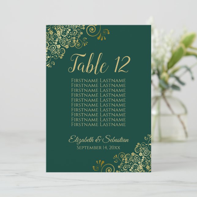 Emerald & Gold Table Number Seating Chart Large (Standing Front)