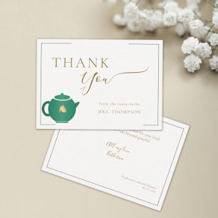 Emerald Gold Tea Elegant Bridal Shower Thank You Card