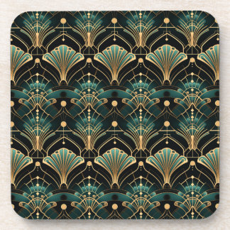 Emerald Gold Tones Art Deco-inspired Fan Coaster