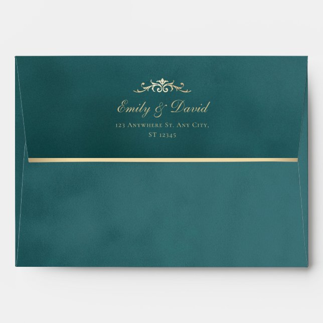Emerald & Gold Velvet Texture Wedding Envelope (Back (Top Flap))