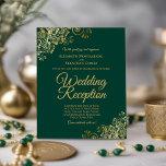 Emerald & Gold Wedding Reception BUDGET Invite<br><div class="desc">These affordable, budget friendly wedding reception invitations are the perfect choice for class, style, and beauty on a budget. Designed for guests who are invited to the reception but not the ceremony, they feature an emerald green coloured background with ornate golden faux foil frills in the corners. The typography includes...</div>