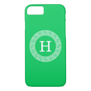 Emerald Greek Key Rnd Frame Initial Monogram Case-Mate iPhone Case