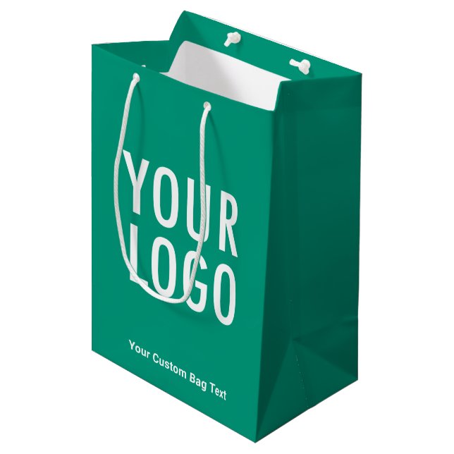Emerald Green 10 inch Gift Bag Custom Logo Medium (Front Angled)