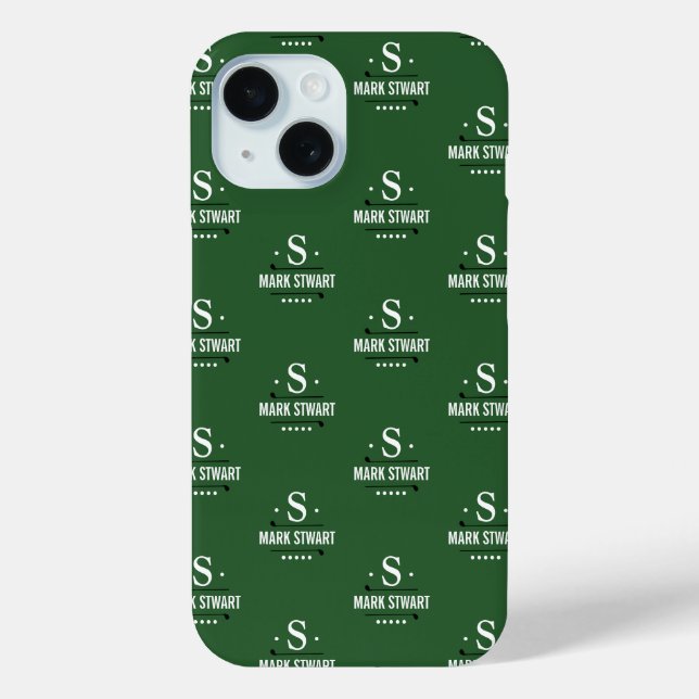 Emerald Green 1-initial Golfer Monogram allover Case-Mate iPhone Case (Back)