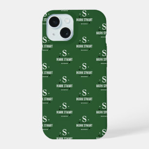 Emerald Green 1-initial Golfer Monogram allover iPhone 15 Case