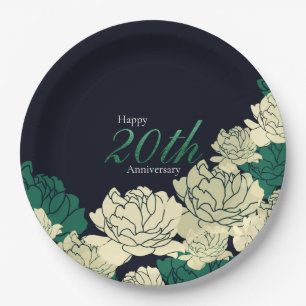 Emerald green 20th anniversary rose print paper pl plate