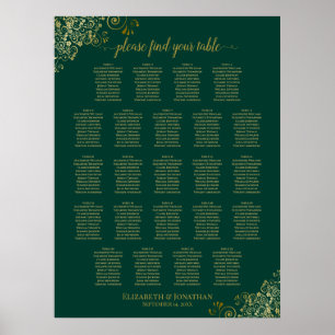 Emerald Green 23 Table Wedding Seating Chart Gold