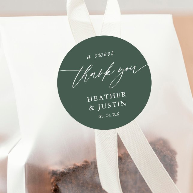 Emerald Green A Sweet Thank You Wedding Favour Classic Round Sticker (Creator Uploaded)