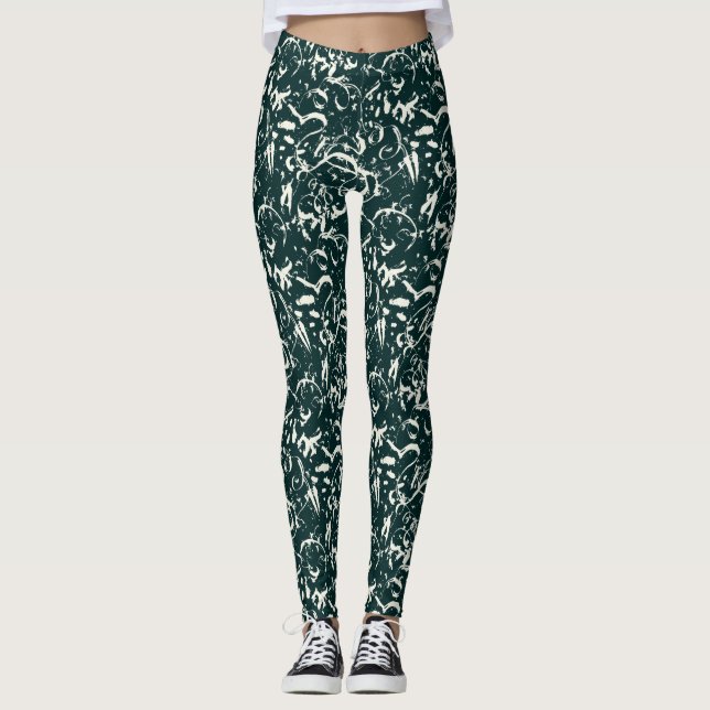 Emerald Green Abstract Leggings  (Front)