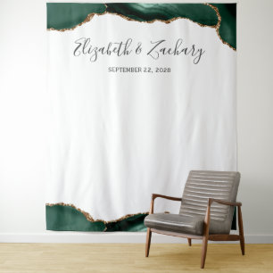 Emerald Green Agate Border Wedding Photo Booth Tapestry