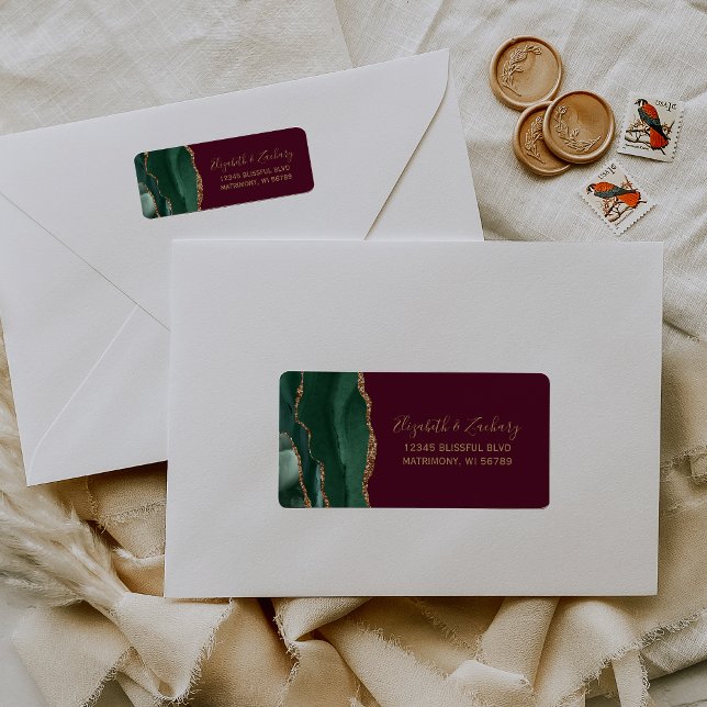 Emerald Green Agate Burgundy Return Address (Creator Uploaded)