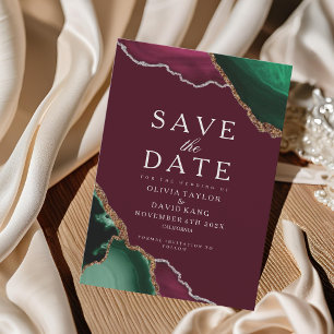 Emerald Green Agate Burgundy Save the Date 