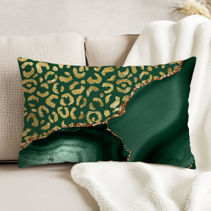 Emerald Green Agate Gold Glitter Leopard Spots Accent Pillow