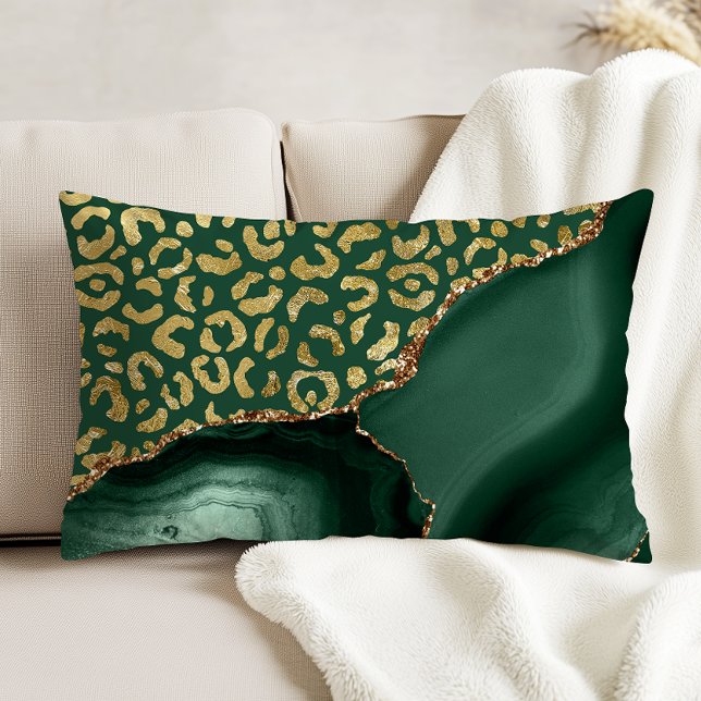 Emerald Green Agate Gold Glitter Leopard Spots Accent Pillow (Creator Uploaded)