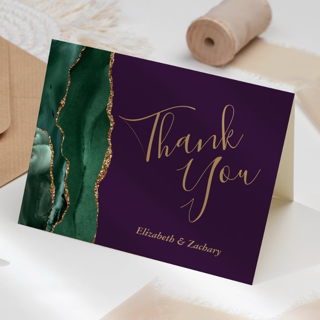Emerald Green Agate Gold Purple Wedding Thank You Card (Creator Uploaded)