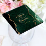 Emerald Green Agate Gold Script Wedding Square Paper Coaster<br><div class="desc">These elegant modern wedding coasters feature an emerald green watercolor agate geode background trimmed with faux gold glitter. Personalize them with the names of the couple in gold-coloured handwriting calligraphy over a large green ampersand,  and the wedding date in copperplate font.</div>