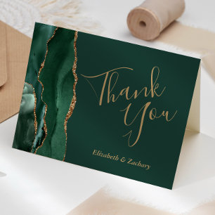 Emerald Green Agate Gold Wedding Thank You Card
