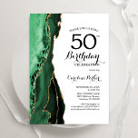 Emerald Green Agate Gold White 50th Birthday Invitation<br><div class="desc">Emerald green,  white and gold agate 50th birthday party invitation. Elegant modern design featuring watercolor agate marble geode background,  faux glitter gold and typography script font. Trendy invite card perfect for a stylish women's bday celebration. Printed Zazzle invitations or instant download digital printable template.</div>