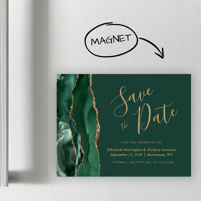 Emerald Green Agate Magnetic Wedding Save the Date (Creator Uploaded)