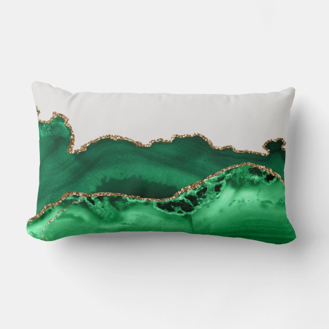 Emerald Green Agate Malachite Stone Gold Lumbar Pillow (Front)